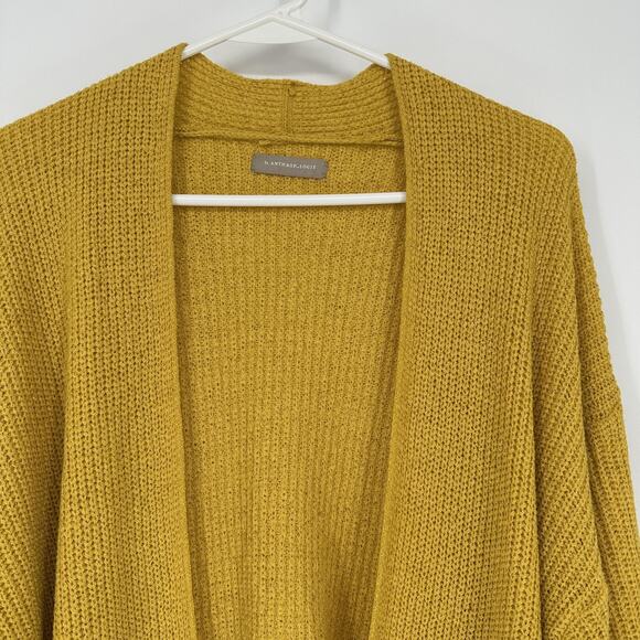 Anthropologie Yellow Waffle Knit Open Front Cardigan Sweater Boho Academia - Picture 2 of 9
